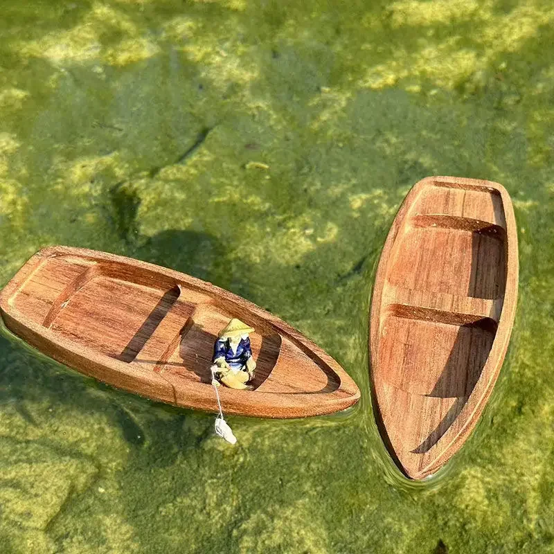 Aquarium Fish Hide - Handmade Wooden Boat Mini Floating Boat